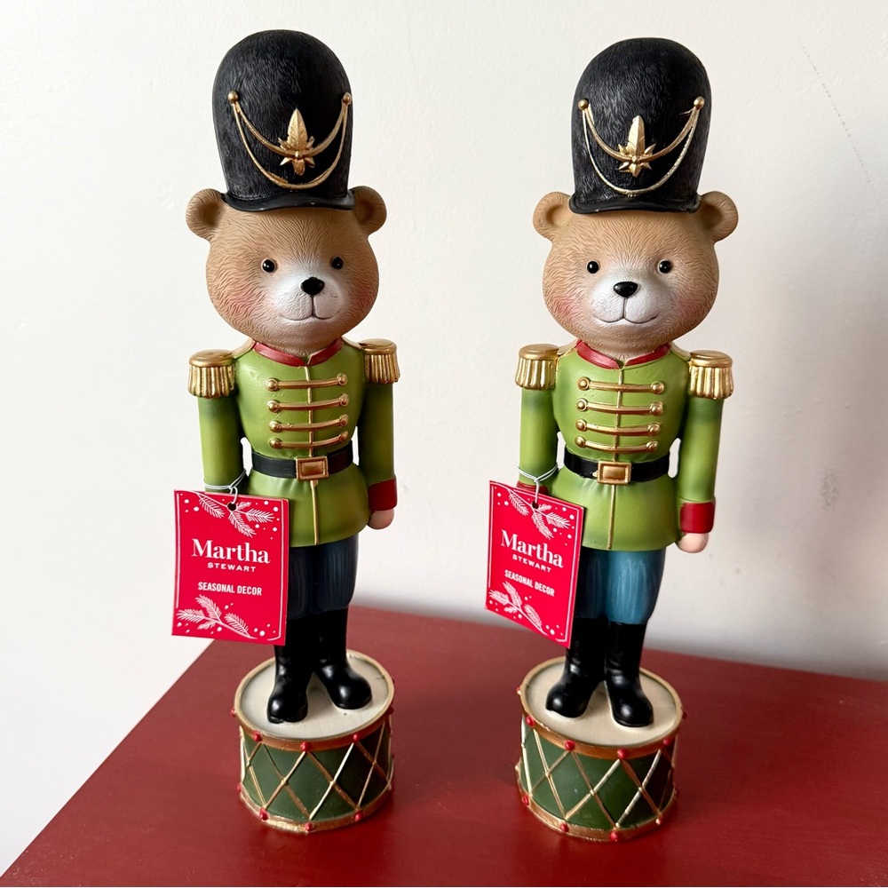 Martha Stewart Christmas Teddy Bear Nutcrackers Set of 2 Holiday Decor